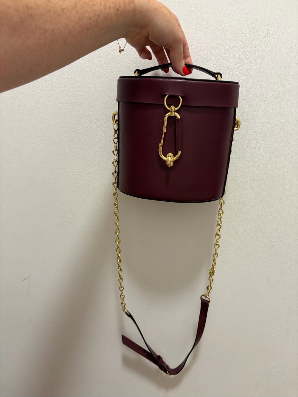 Zac Posen Burgundy Barrel Crossbody Bag with Gold Hardware